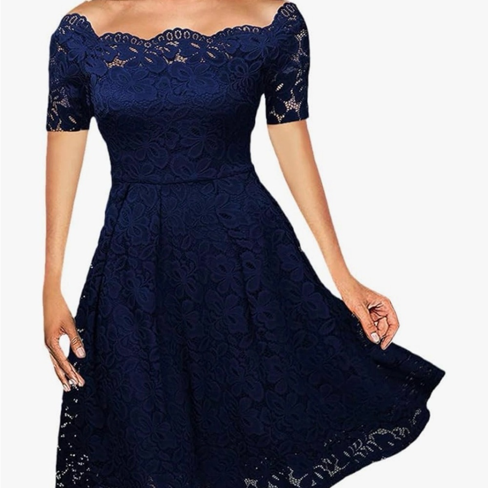 Off-the-Shoulder Navy Lace Dress